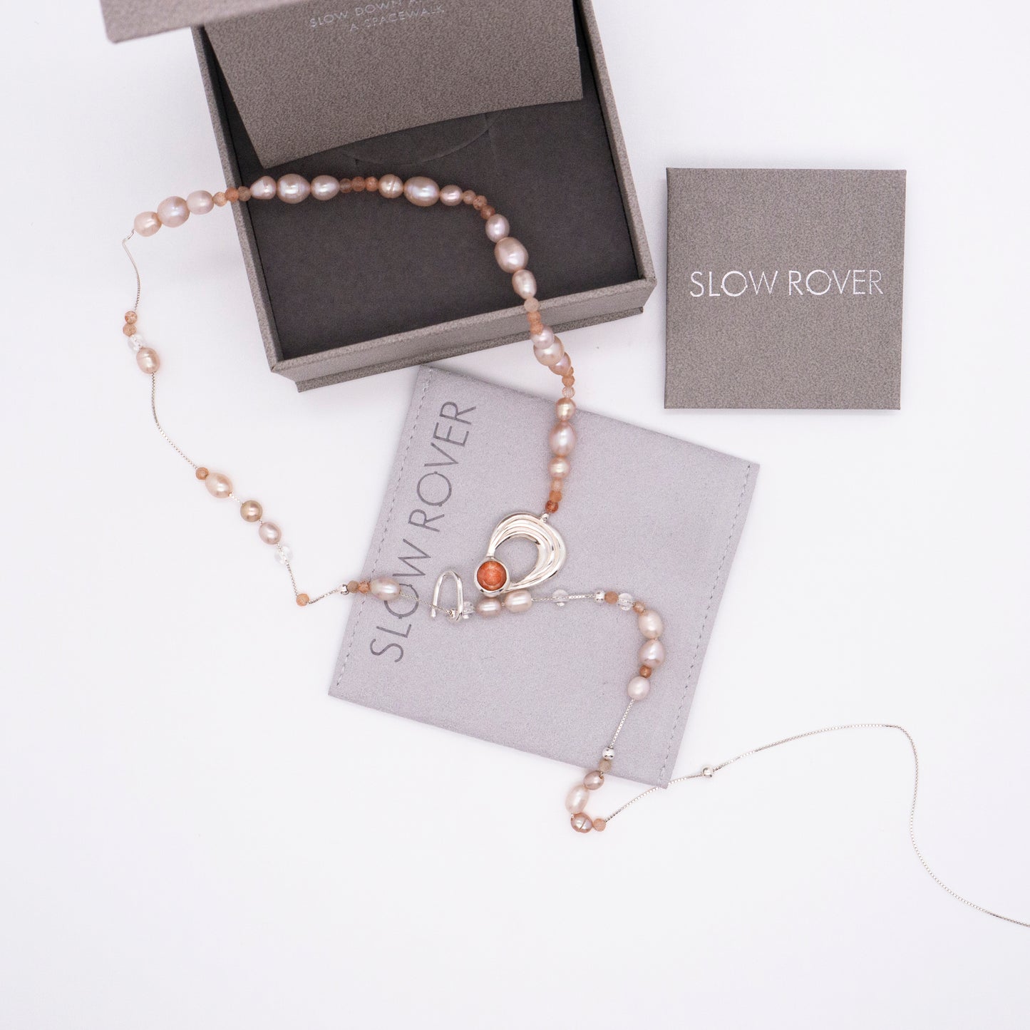 Solar Flares - Prominence Sunstone Pink Pearl Necklace (Silver)