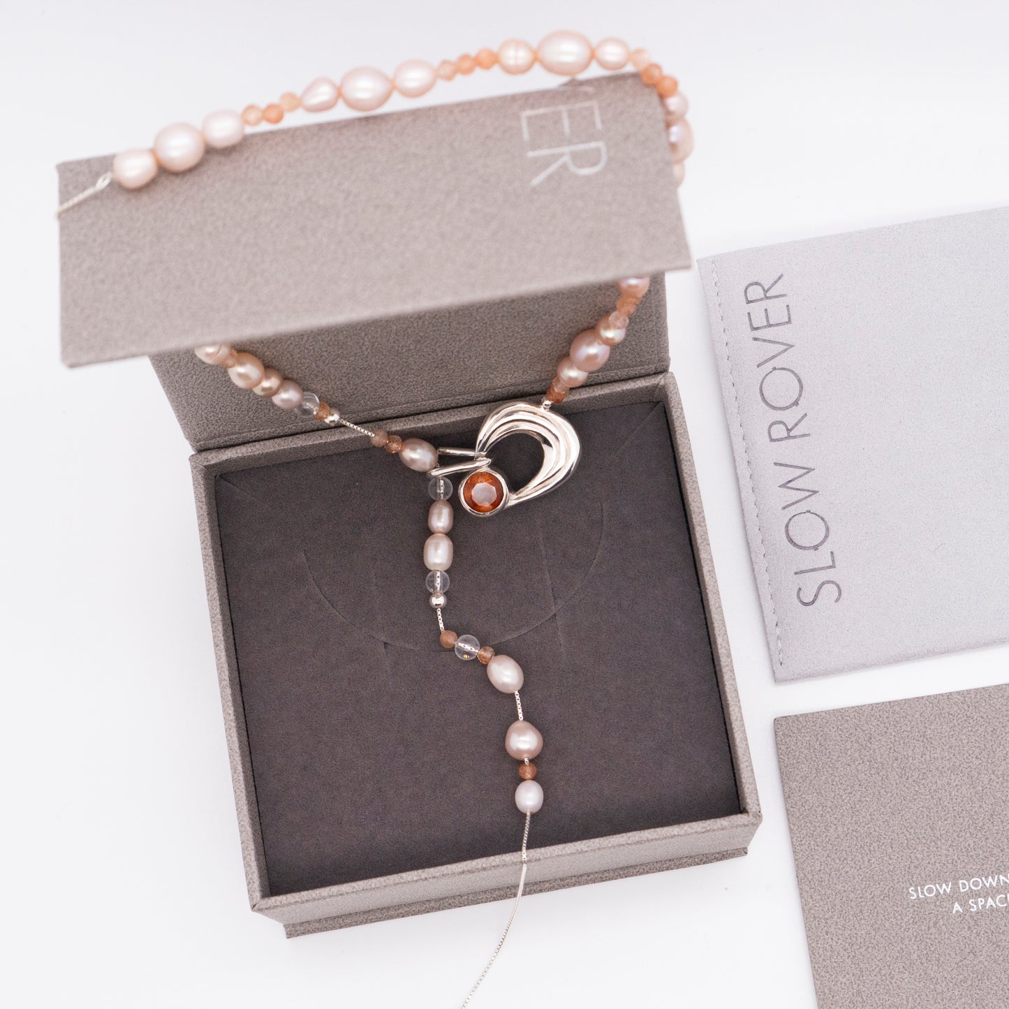 Solar Flares - Prominence Sunstone Pink Pearl Necklace (Silver)