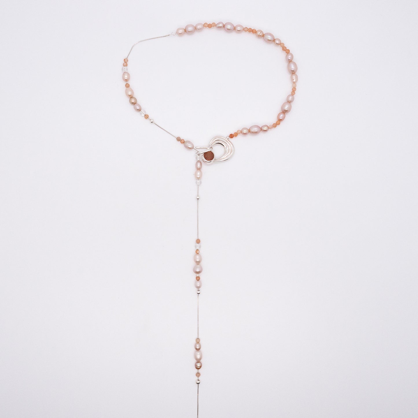 Solar Flares - Prominence Sunstone Pink Pearl Necklace (Silver)