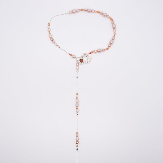 Solar Flares - Prominence Sunstone Pink Pearl Necklace (Silver)