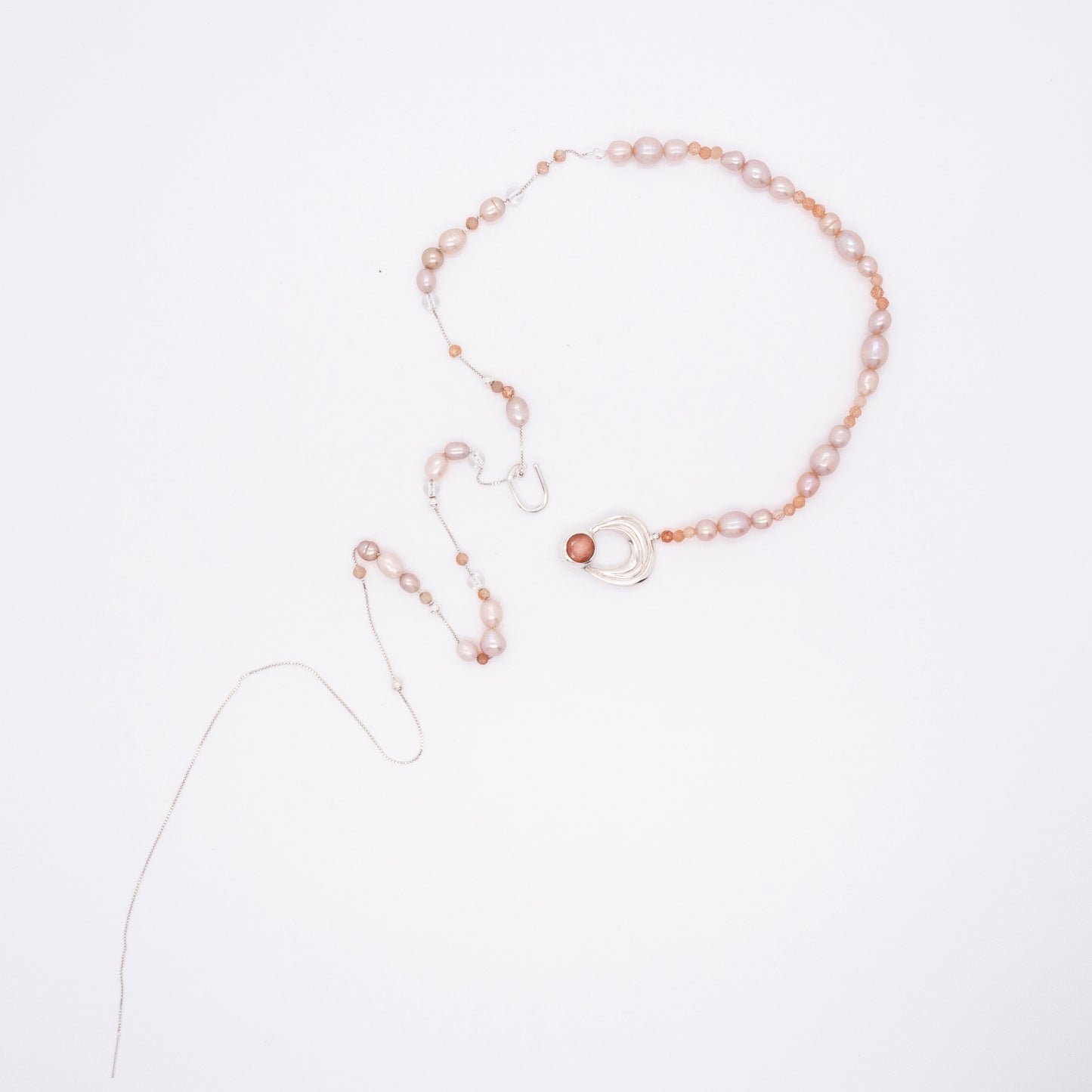 Solar Flares - Prominence Sunstone Pink Pearl Necklace (Silver)