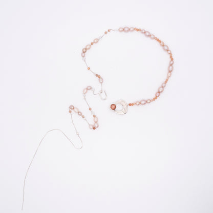 Solar Flares - Prominence Sunstone Pink Pearl Necklace (Silver)