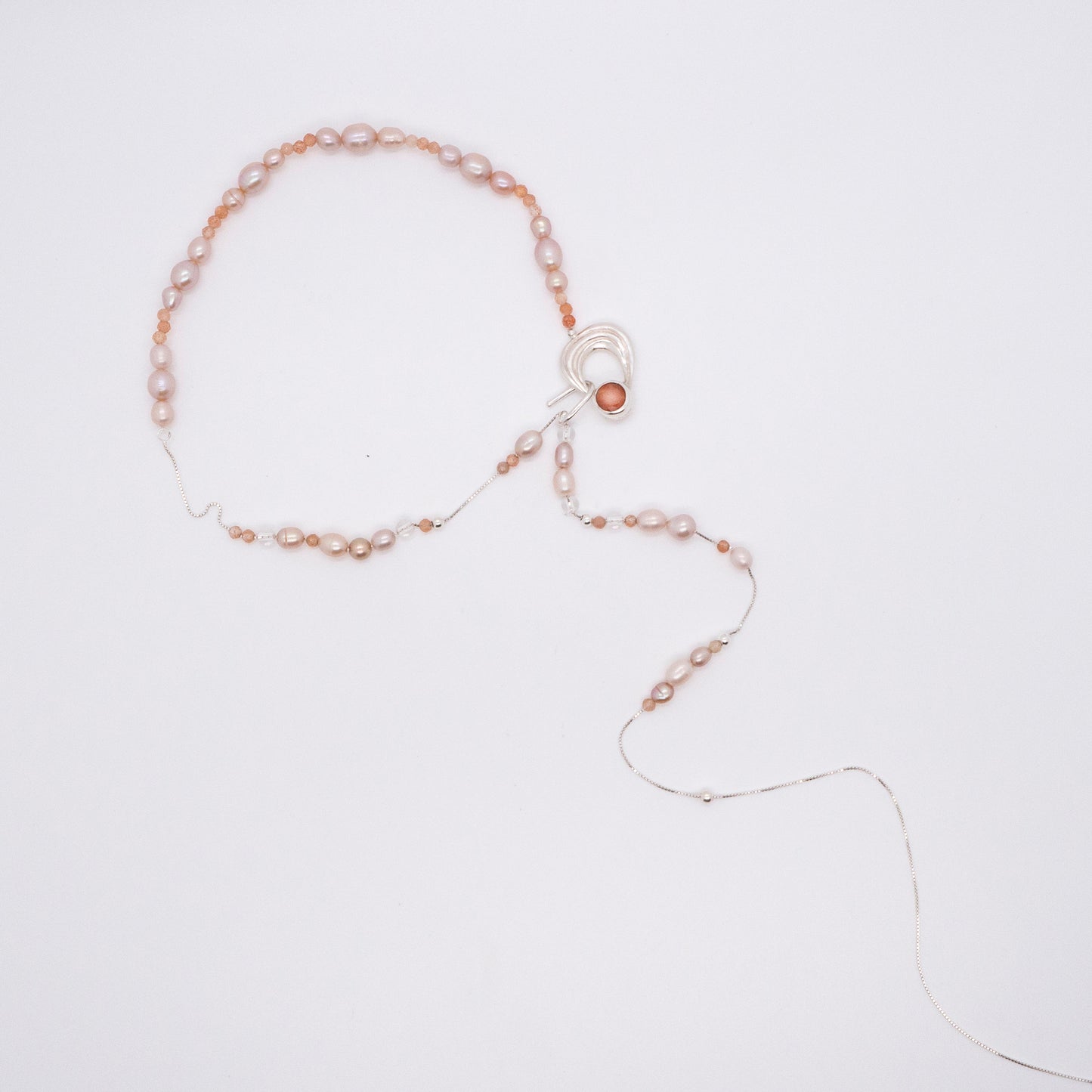 Solar Flares - Prominence Sunstone Pink Pearl Necklace (Silver)