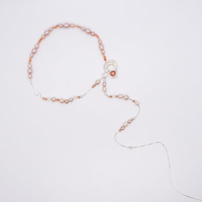Solar Flares - Prominence Sunstone Pink Pearl Necklace (Silver)
