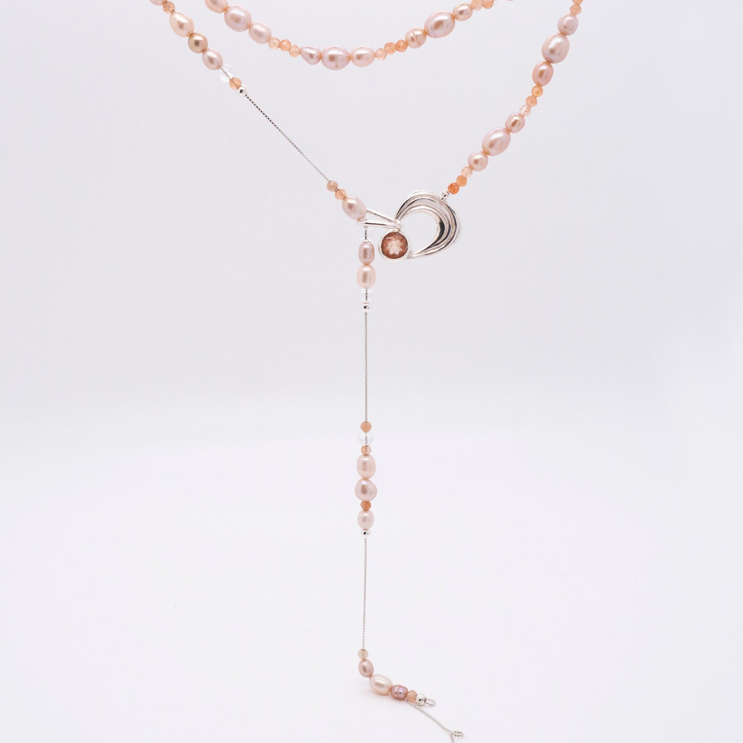 Solar Flares - Prominence Sunstone Pink Pearl Necklace (Silver)