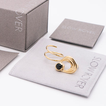 太陽閃焰 日珥黑瑪瑙雙指戒-厚鍍18K金