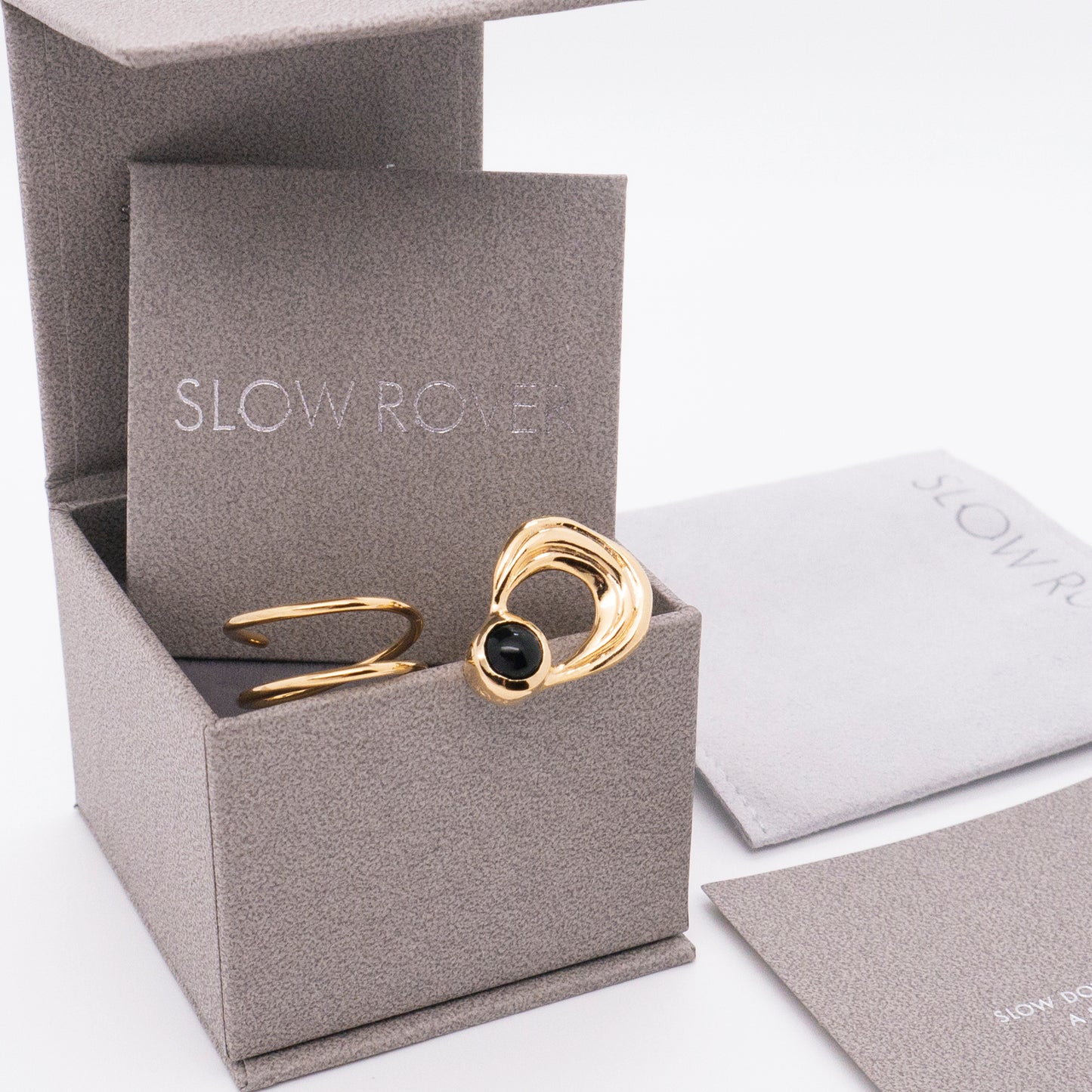 太陽閃焰 日珥黑瑪瑙雙指戒-厚鍍18K金