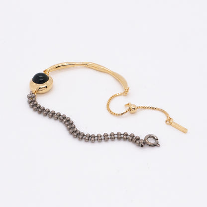 Solar Flares - Sunspots Black Agate Bracelet (Black & 18K Gold Plated)