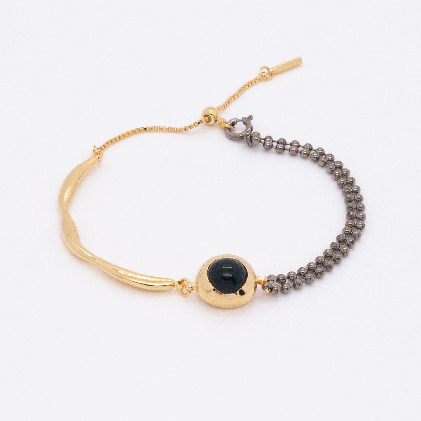 Solar Flares - Sunspots Black Agate Bracelet (Black & 18K Gold Plated)