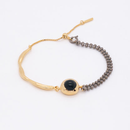 Solar Flares - Sunspots Black Agate Bracelet (Black & 18K Gold Plated)