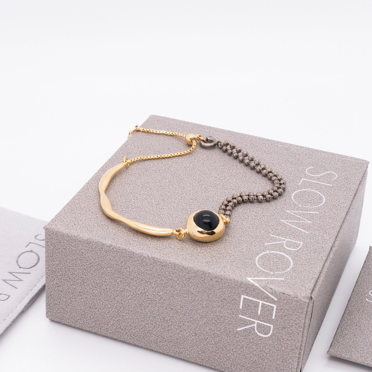 Solar Flares - Sunspots Black Agate Bracelet (Black & 18K Gold Plated)