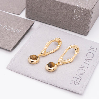 Solar Flares - Coronal Loop Tigerite Earrings (18K Gold Plated)