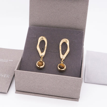 Solar Flares - Coronal Loop Tigerite Earrings (18K Gold Plated)