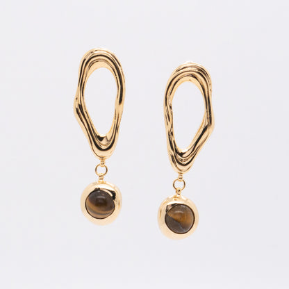 Solar Flares - Coronal Loop Tigerite Earrings (18K Gold Plated)