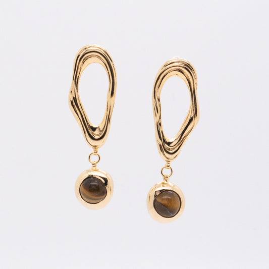 Solar Flares - Coronal Loop Tigerite Earrings (18K Gold Plated)