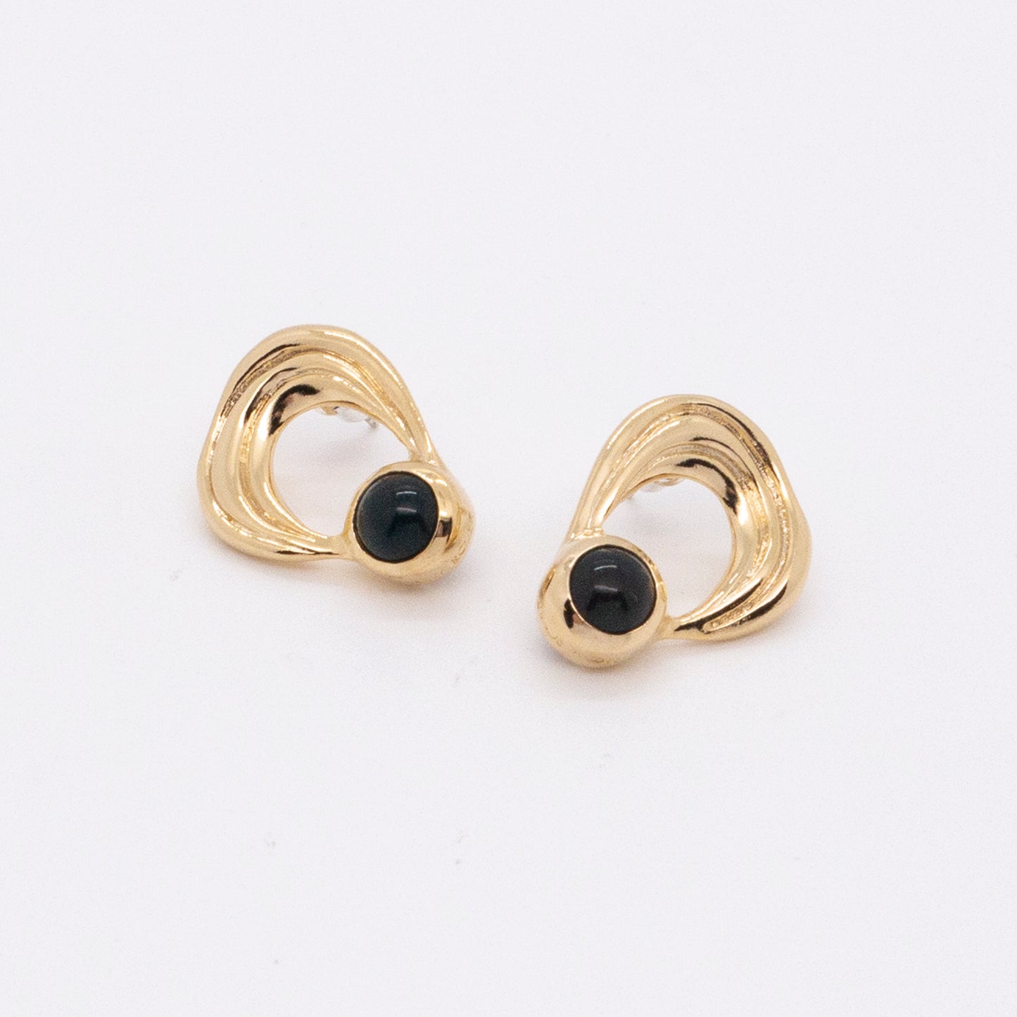 太陽閃焰 日珥黑瑪瑙耳環-厚鍍18K金