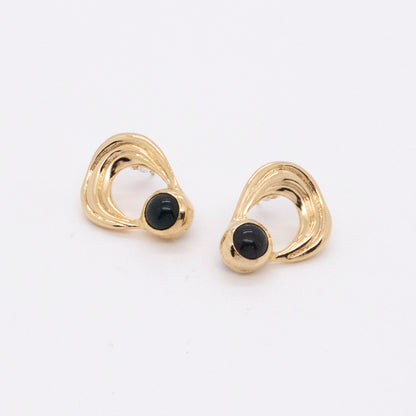 太陽閃焰 日珥黑瑪瑙耳環-厚鍍18K金