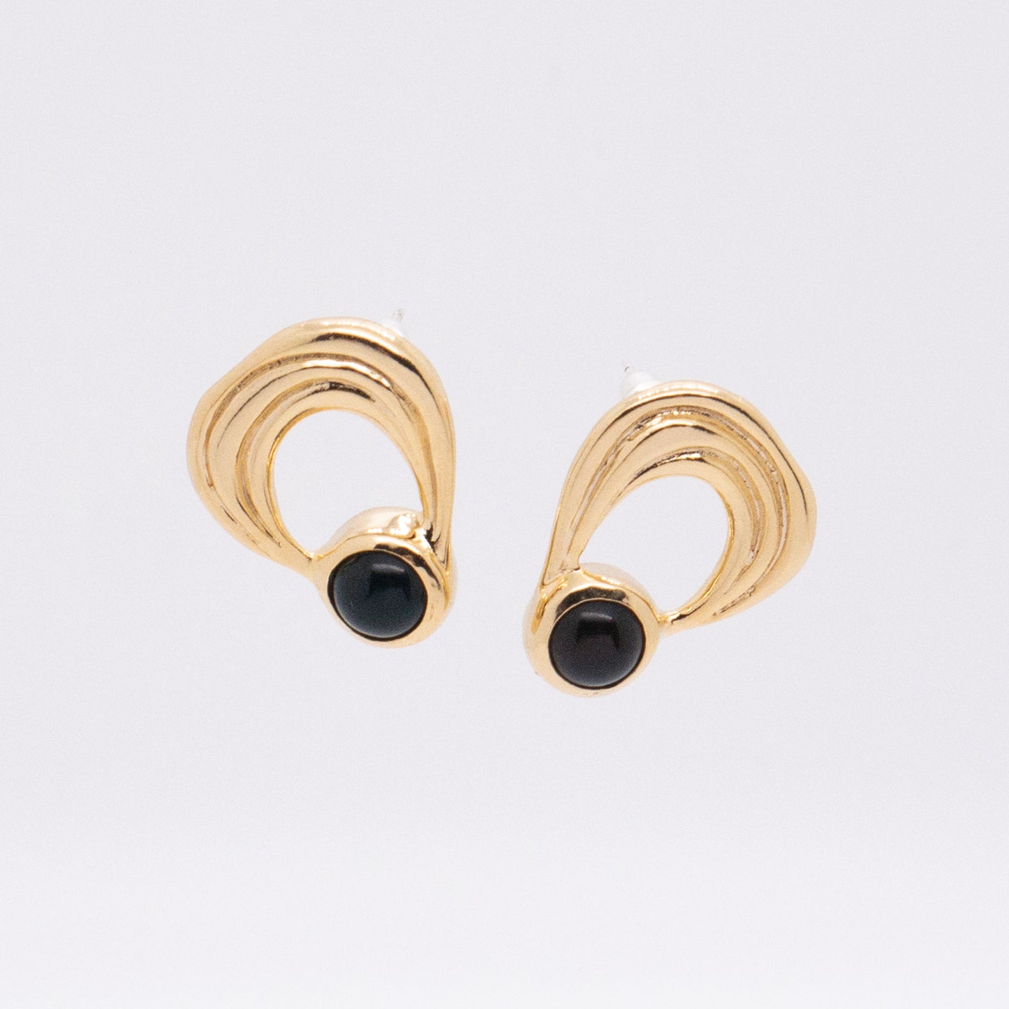 太陽閃焰 日珥黑瑪瑙耳環-厚鍍18K金