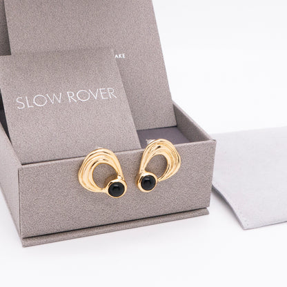 太陽閃焰 日珥黑瑪瑙耳環-厚鍍18K金