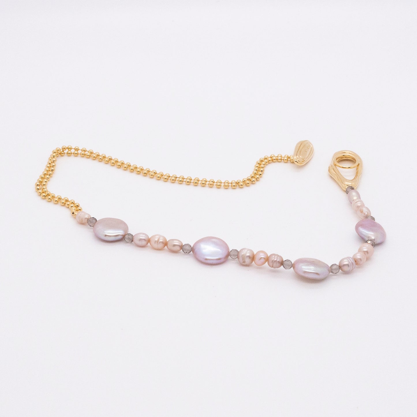 ソーラーフラッシュマグネティックストームホワイトバロックラウンドパールショートネックレス - スターリングシルバー