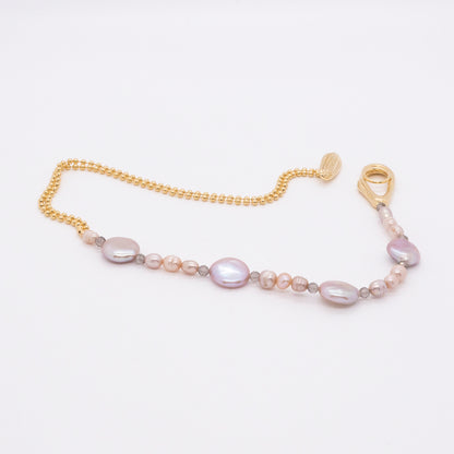 ソーラーフラッシュマグネティックストームホワイトバロックラウンドパールショートネックレス - スターリングシルバー