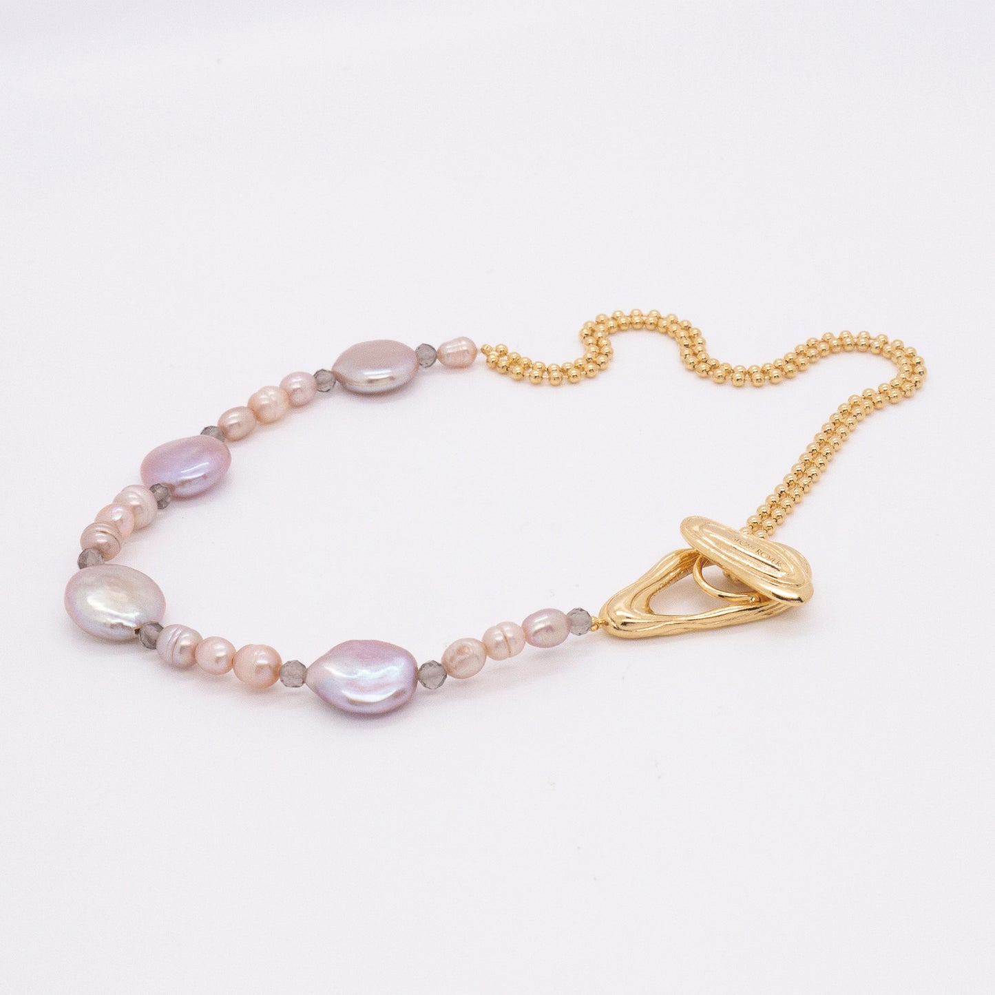 ソーラーフラッシュマグネティックストームホワイトバロックラウンドパールショートネックレス - スターリングシルバー