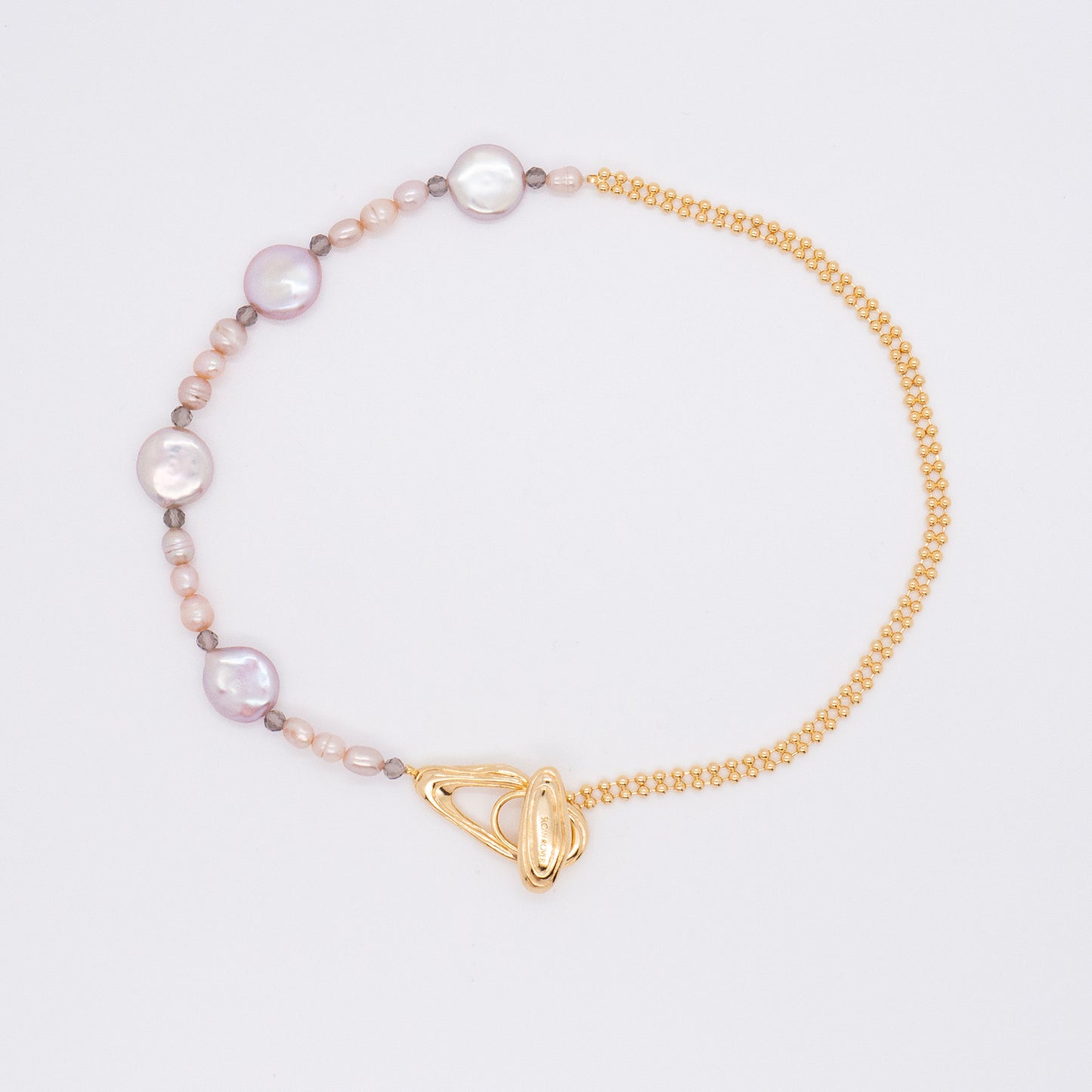 ソーラーフラッシュマグネティックストームホワイトバロックラウンドパールショートネックレス - スターリングシルバー