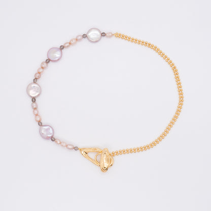 ソーラーフラッシュマグネティックストームホワイトバロックラウンドパールショートネックレス - スターリングシルバー