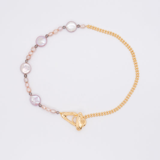 Solar Flares - Magnetic Storm Baroque Lavender Pearl Necklace (18K Gold Plated)