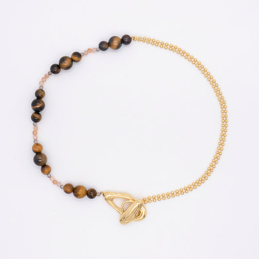 Solar Flares - Magnetic Storm Tigerite Sunstone Necklace (18K Gold Plated)
