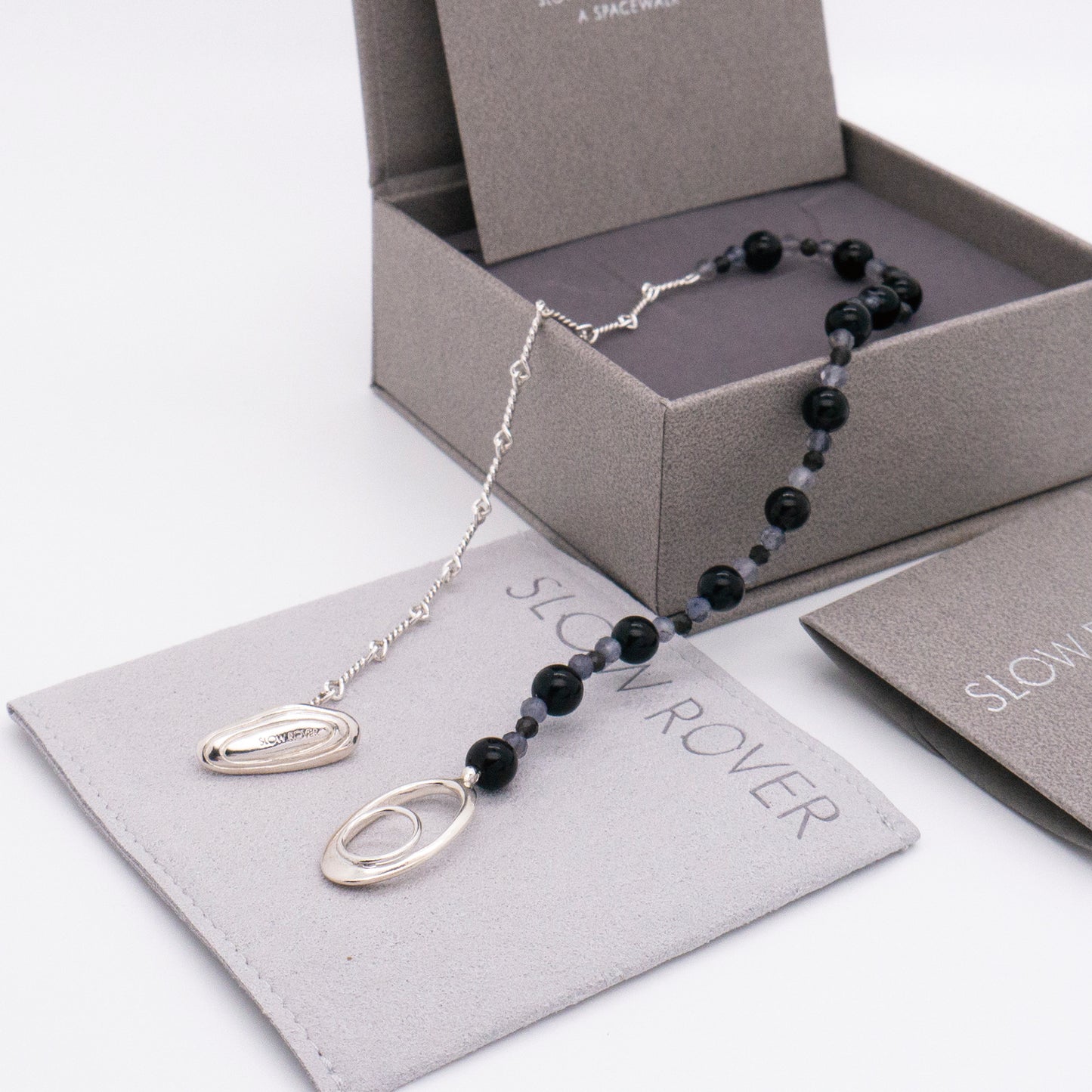 Solar Flares - Magnetic Storm Black Agate Iolite Bracelet (Silver)