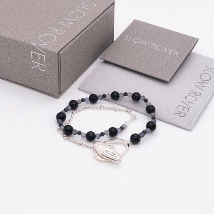 Solar Flares - Magnetic Storm Black Agate Iolite Bracelet (Silver)