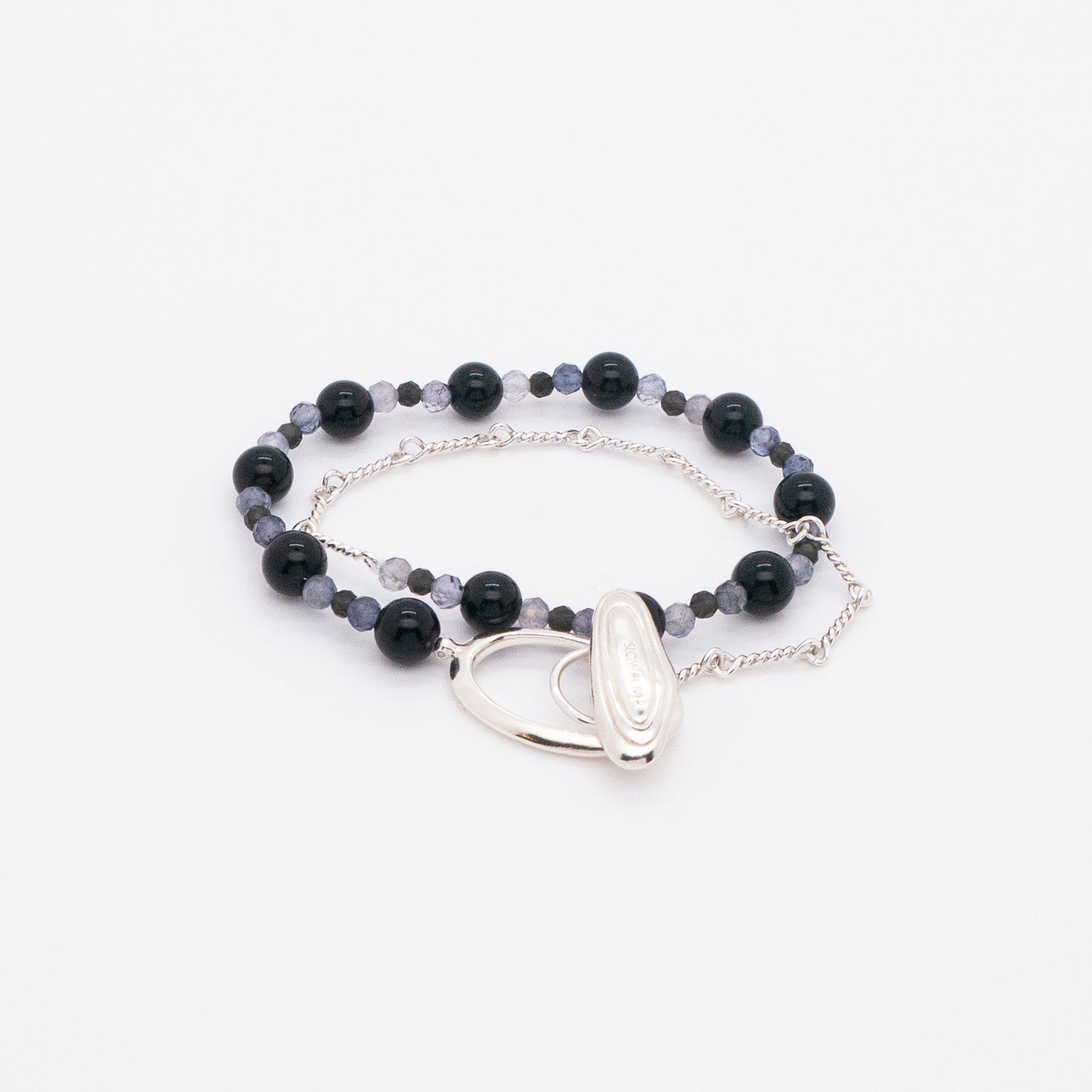 Solar Flares - Magnetic Storm Black Agate Iolite Bracelet (Silver)