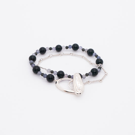 Solar Flares - Magnetic Storm Black Agate Iolite Bracelet (Silver)