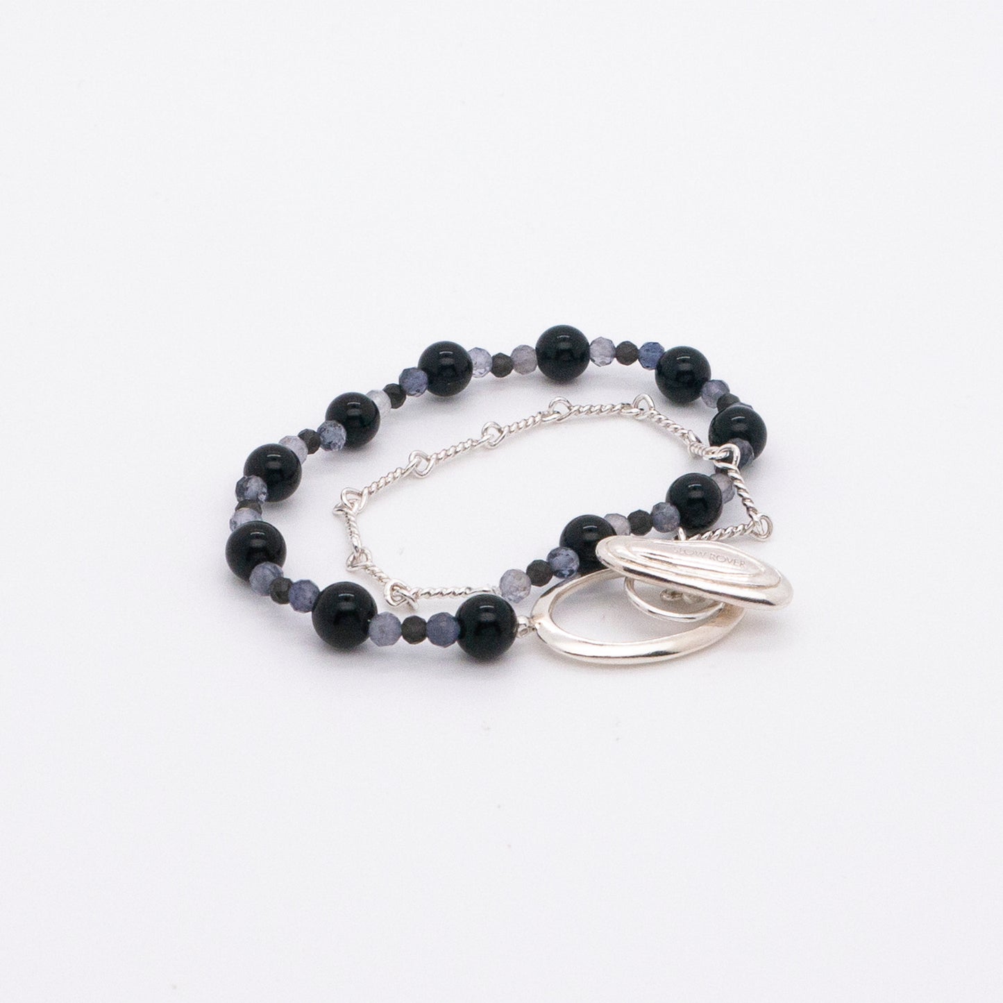 Solar Flares - Magnetic Storm Black Agate Iolite Bracelet (Silver)