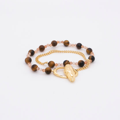 Solar Flares - Magnetic Storm Tigerite Sunstone Bracelet (18K Gold Plated)