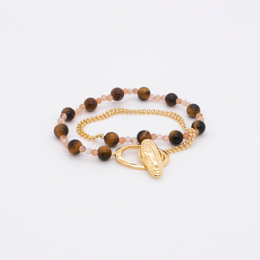 Solar Flares - Magnetic Storm Tigerite Sunstone Bracelet (18K Gold Plated)