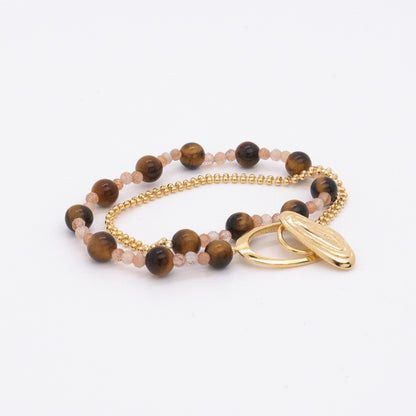 Solar Flares - Magnetic Storm Tigerite Sunstone Bracelet (18K Gold Plated)