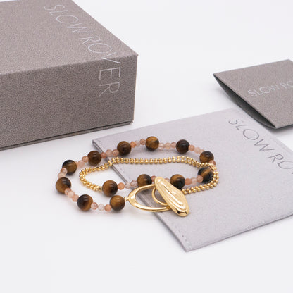 Solar Flares - Magnetic Storm Tigerite Sunstone Bracelet (18K Gold Plated)