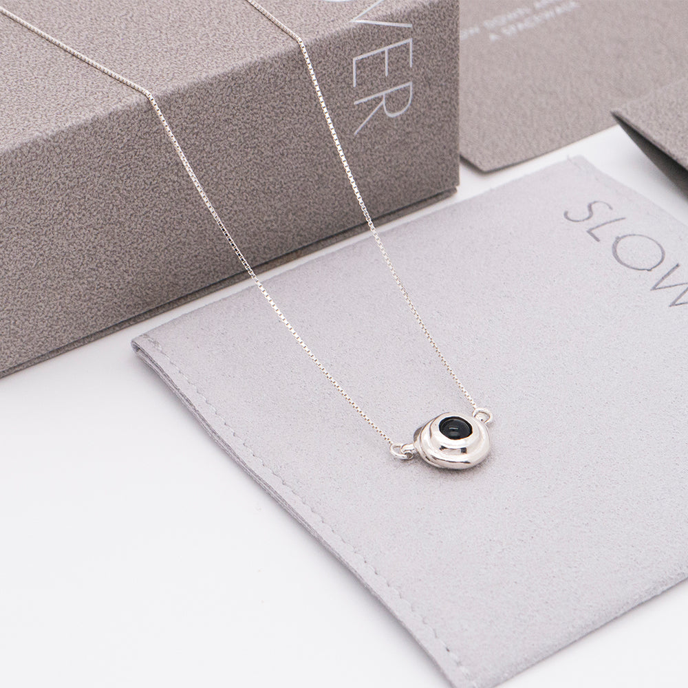 Solar Flares - Sunspots Black Agate Necklace (Silver)