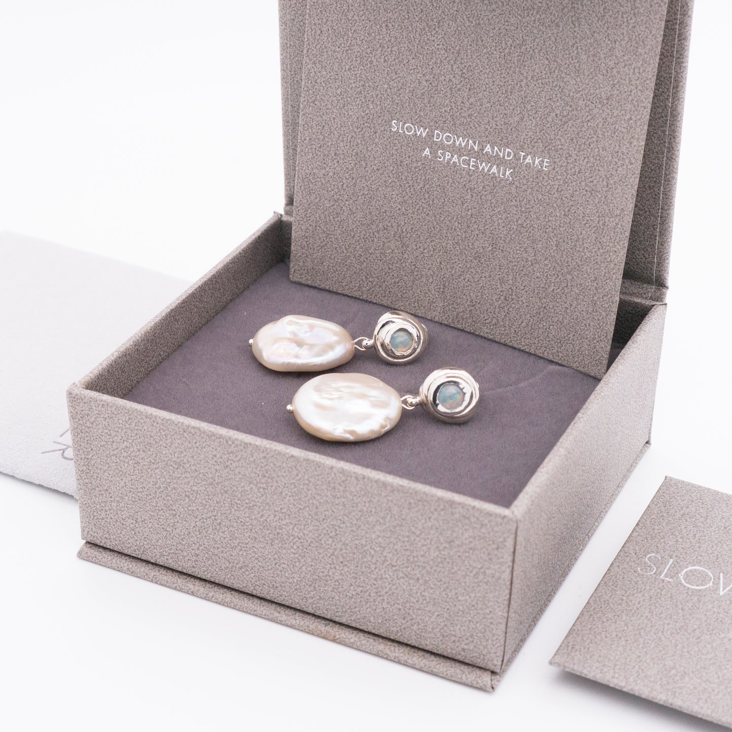 Solar Flares - Sunspots Opal Pearl Drop Earrings - L (Silver)