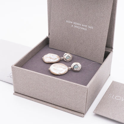 Solar Flares - Sunspots Opal Pearl Drop Earrings - L (Silver)