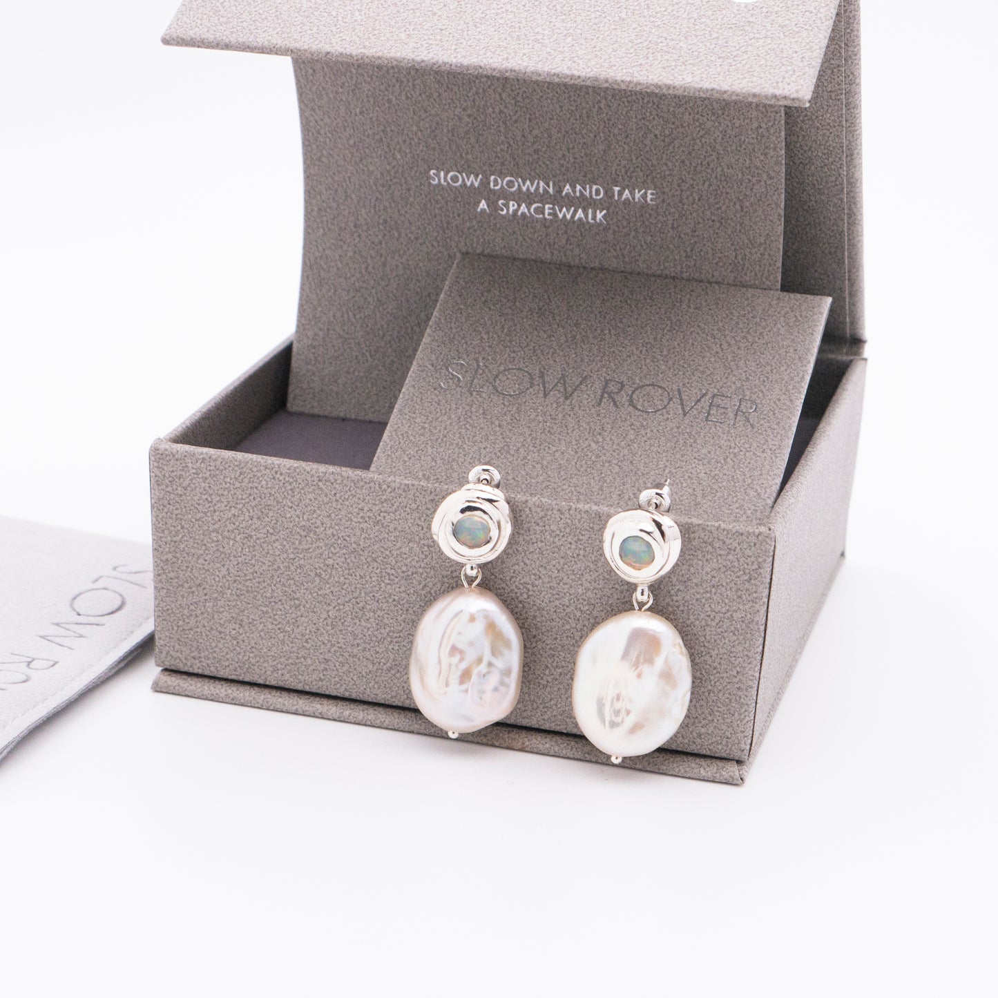 Solar Flares - Sunspots Opal Pearl Drop Earrings - L (Silver)