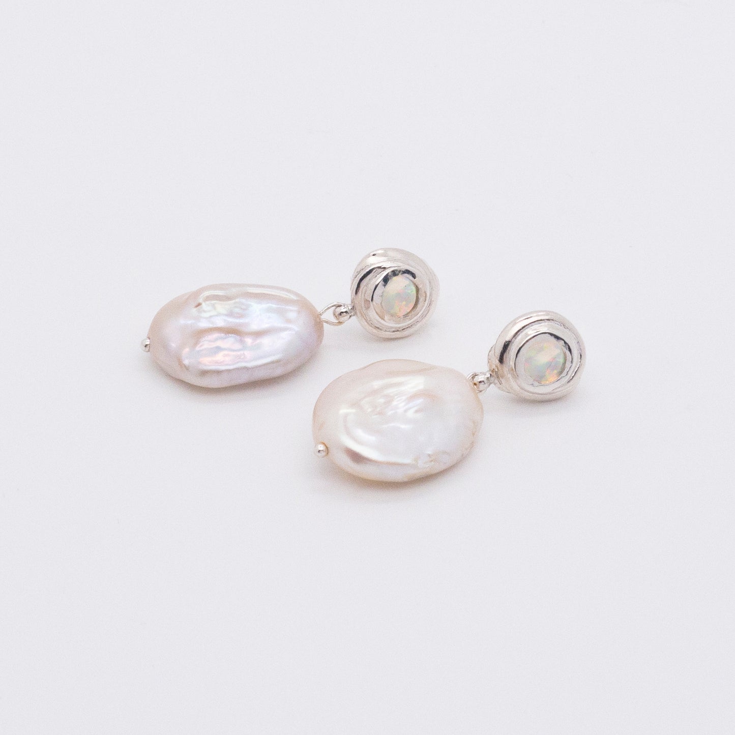 Solar Flares - Sunspots Opal Pearl Drop Earrings - L (Silver)