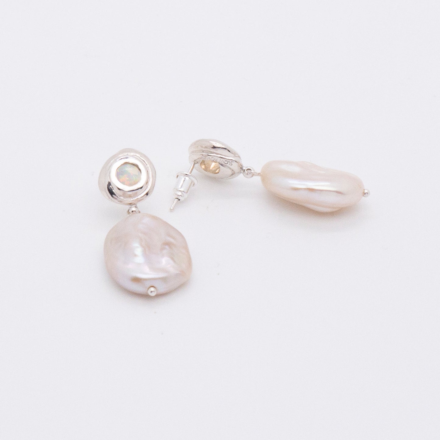 Solar Flares - Sunspots Opal Pearl Drop Earrings - L (Silver)
