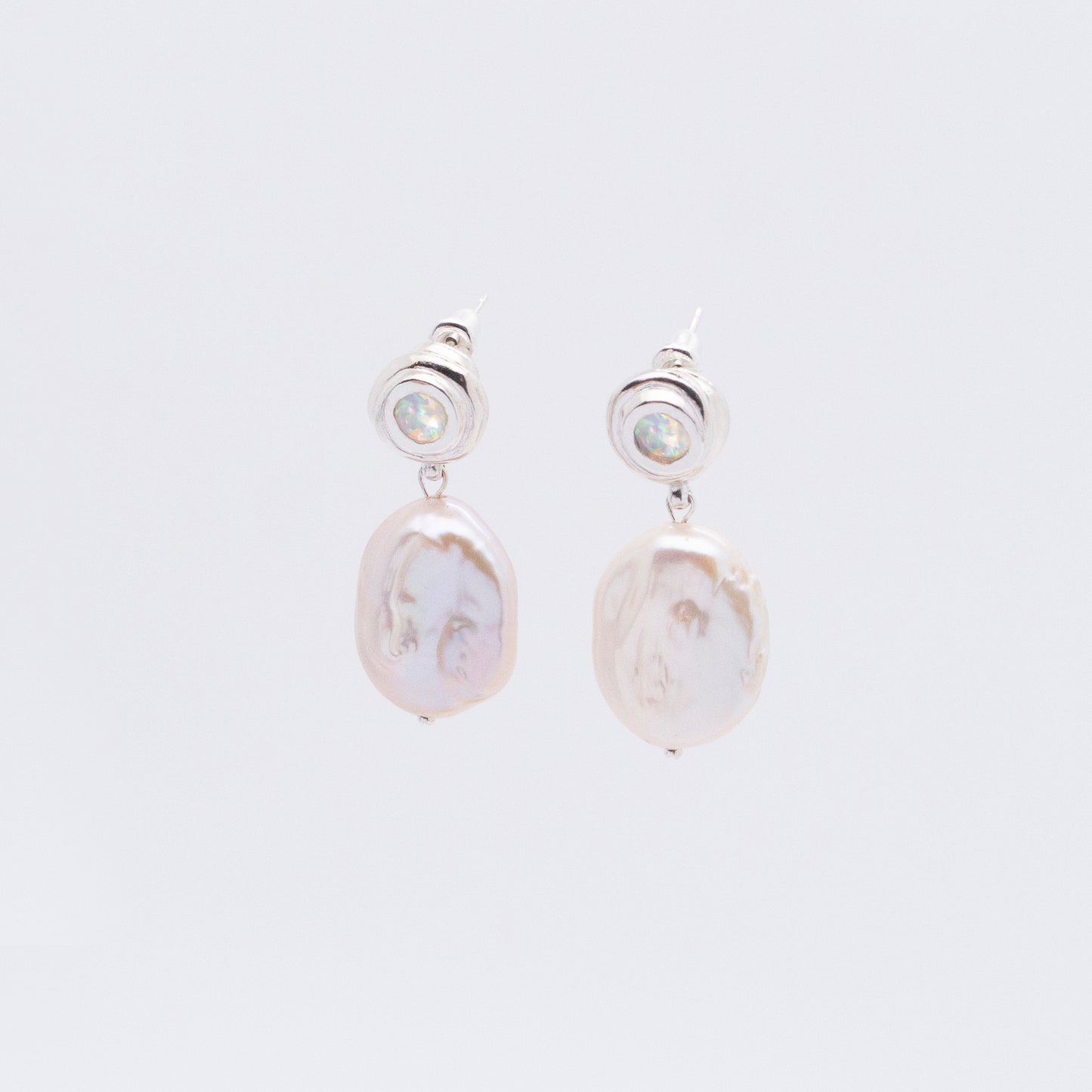 Solar Flares - Sunspots Opal Pearl Drop Earrings - L (Silver)