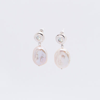 Solar Flares - Sunspots Opal Pearl Drop Earrings - L (Silver)