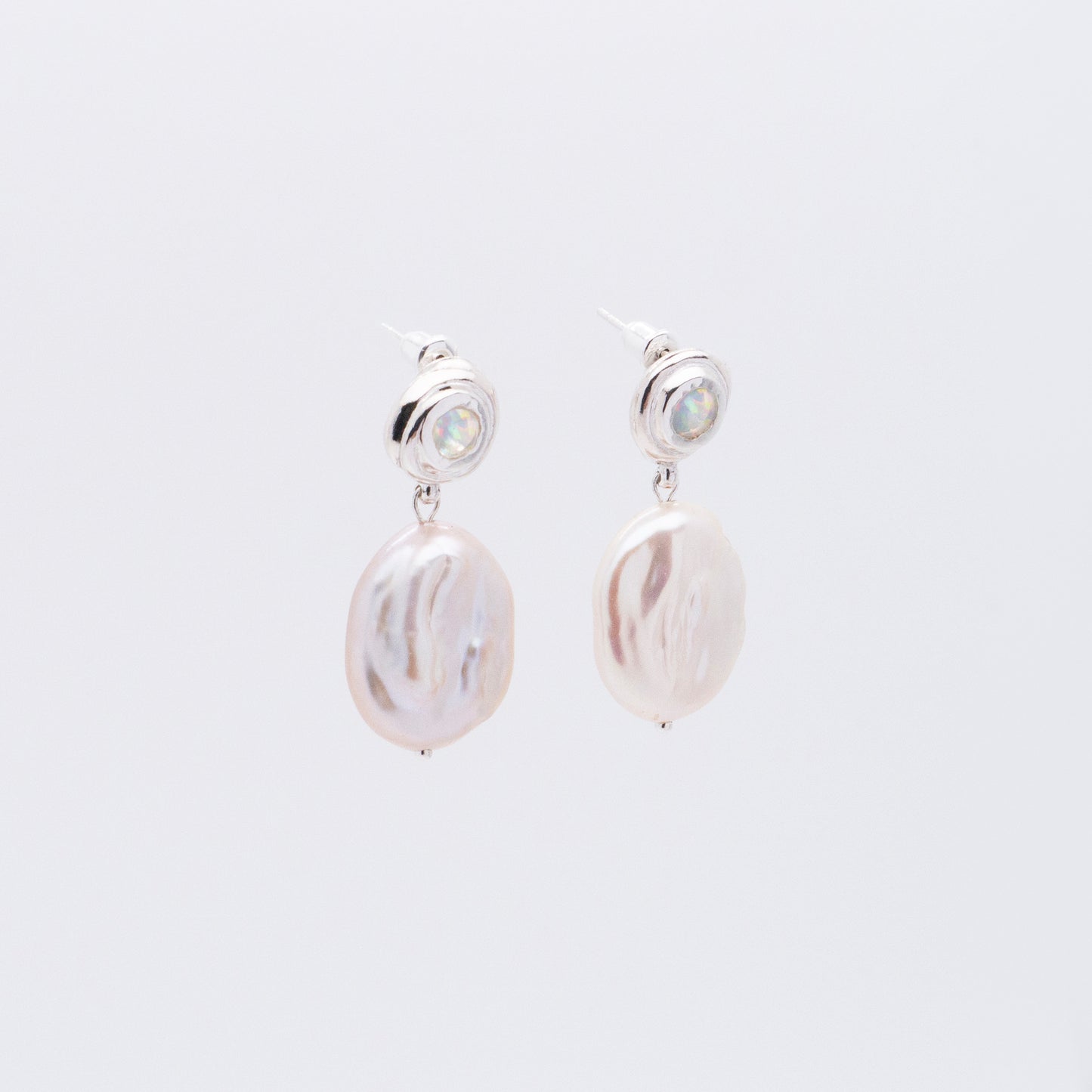 Solar Flares - Sunspots Opal Pearl Drop Earrings - L (Silver)