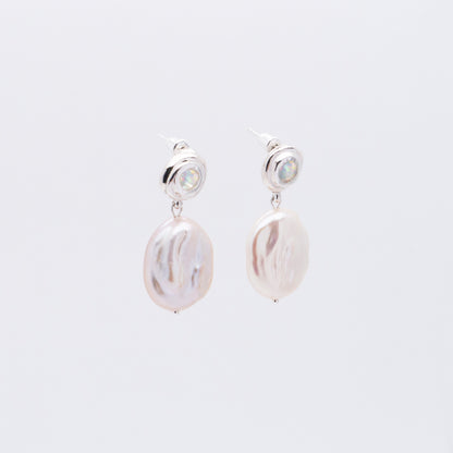 Solar Flares - Sunspots Opal Pearl Drop Earrings - L (Silver)