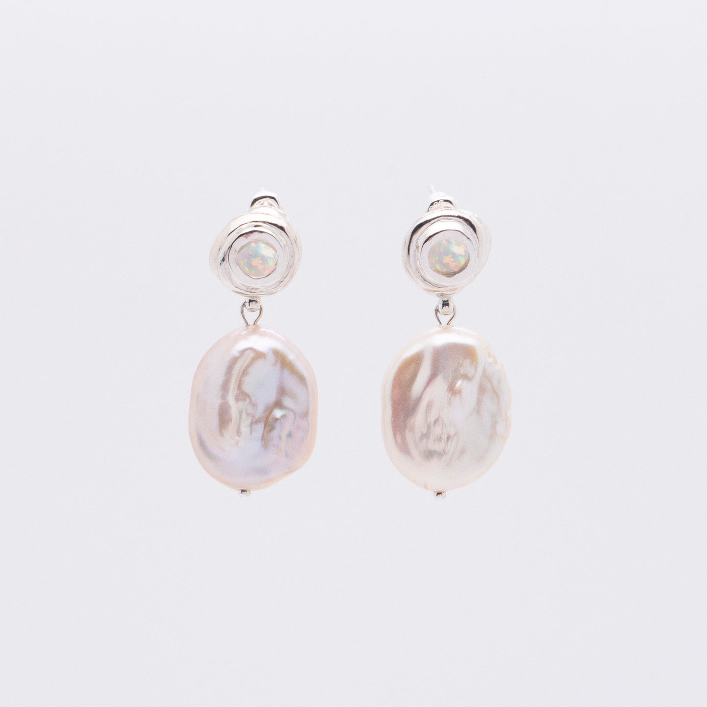 Solar Flares - Sunspots Opal Pearl Drop Earrings - L (Silver)